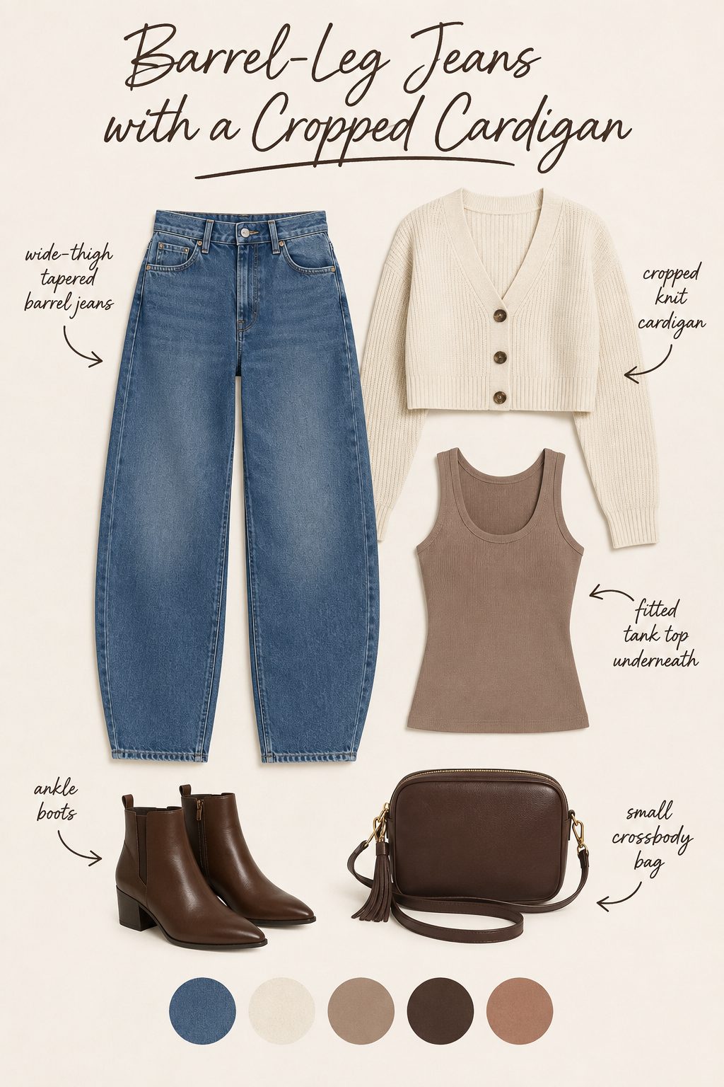 Barrel-Leg Jeans with a Cropped Cardigan