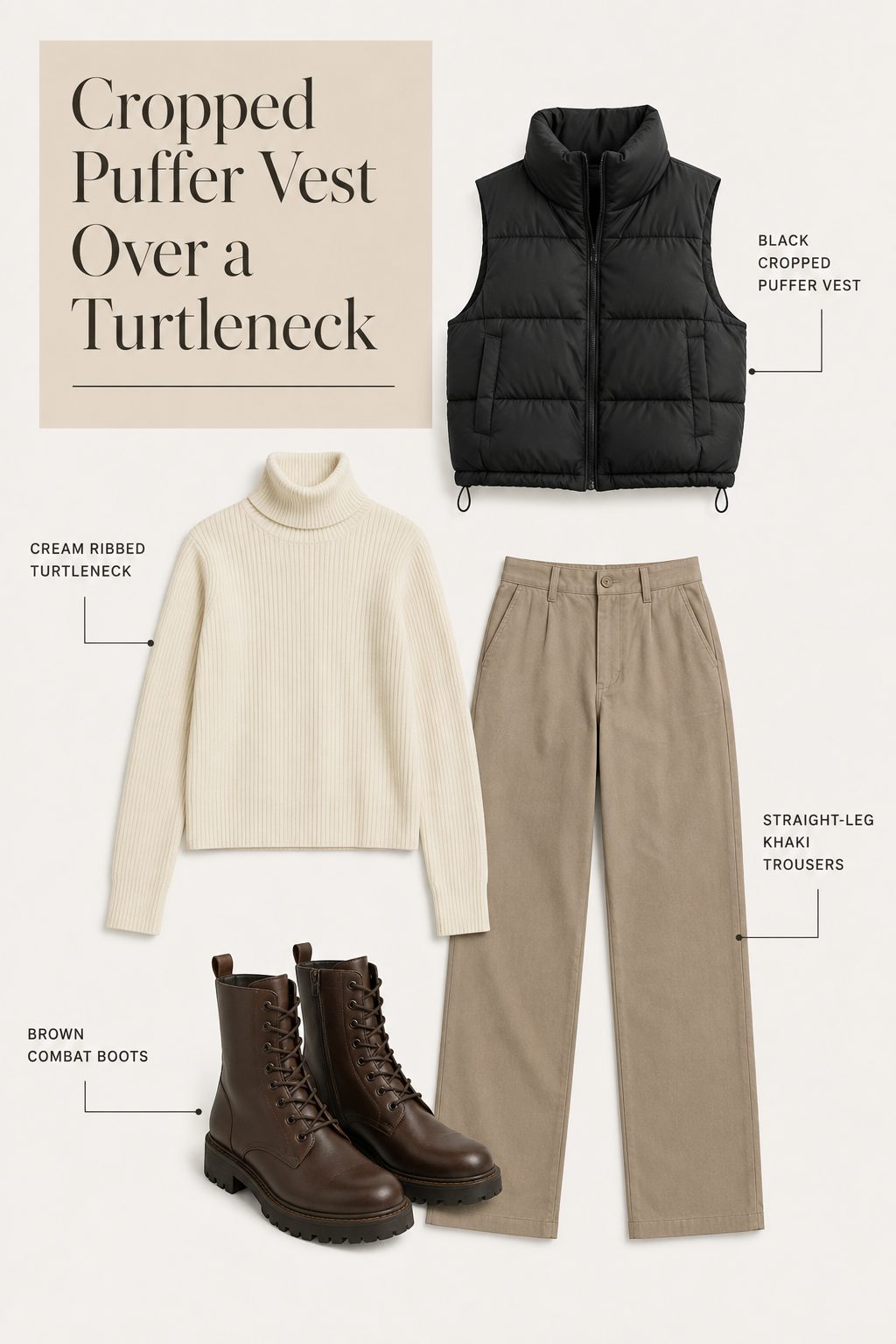 Cropped Puffer Vest Over a Turtleneck