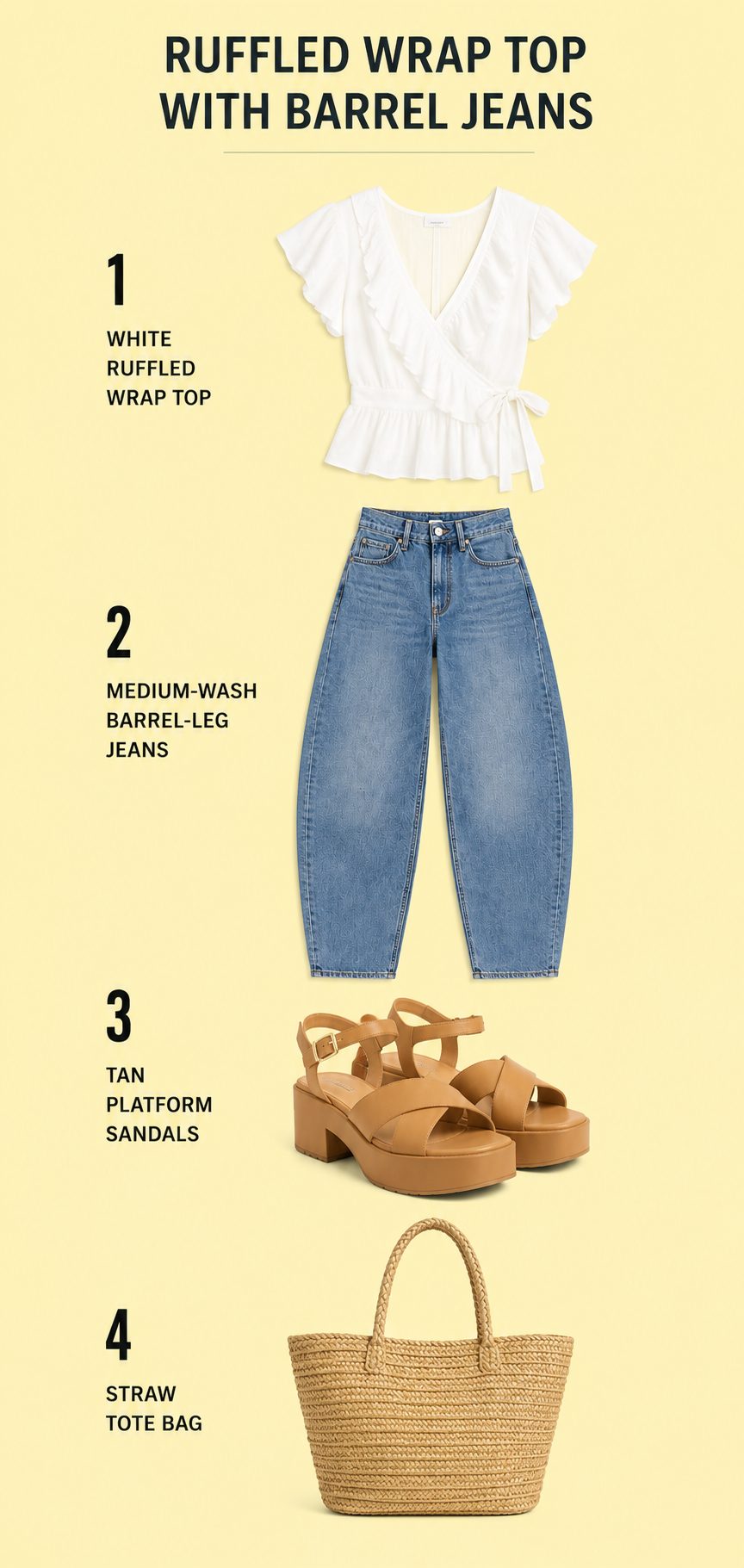 Ruffled Wrap Top with Barrel Jeans