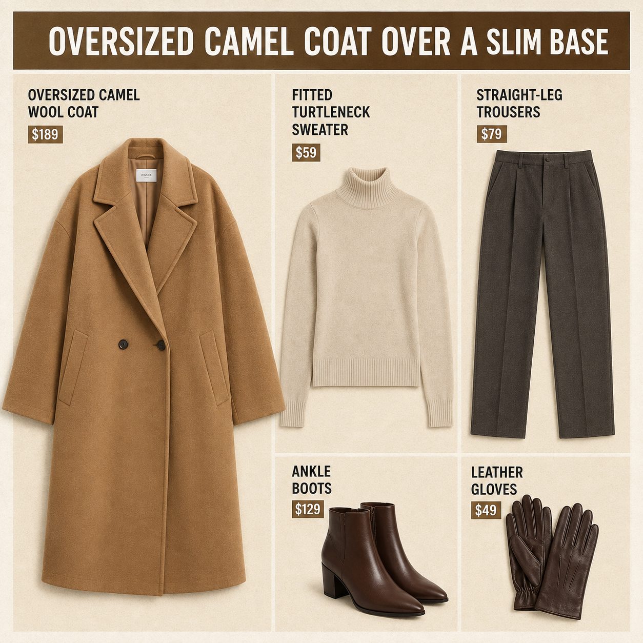 Oversized Camel Coat Over a Slim Base
