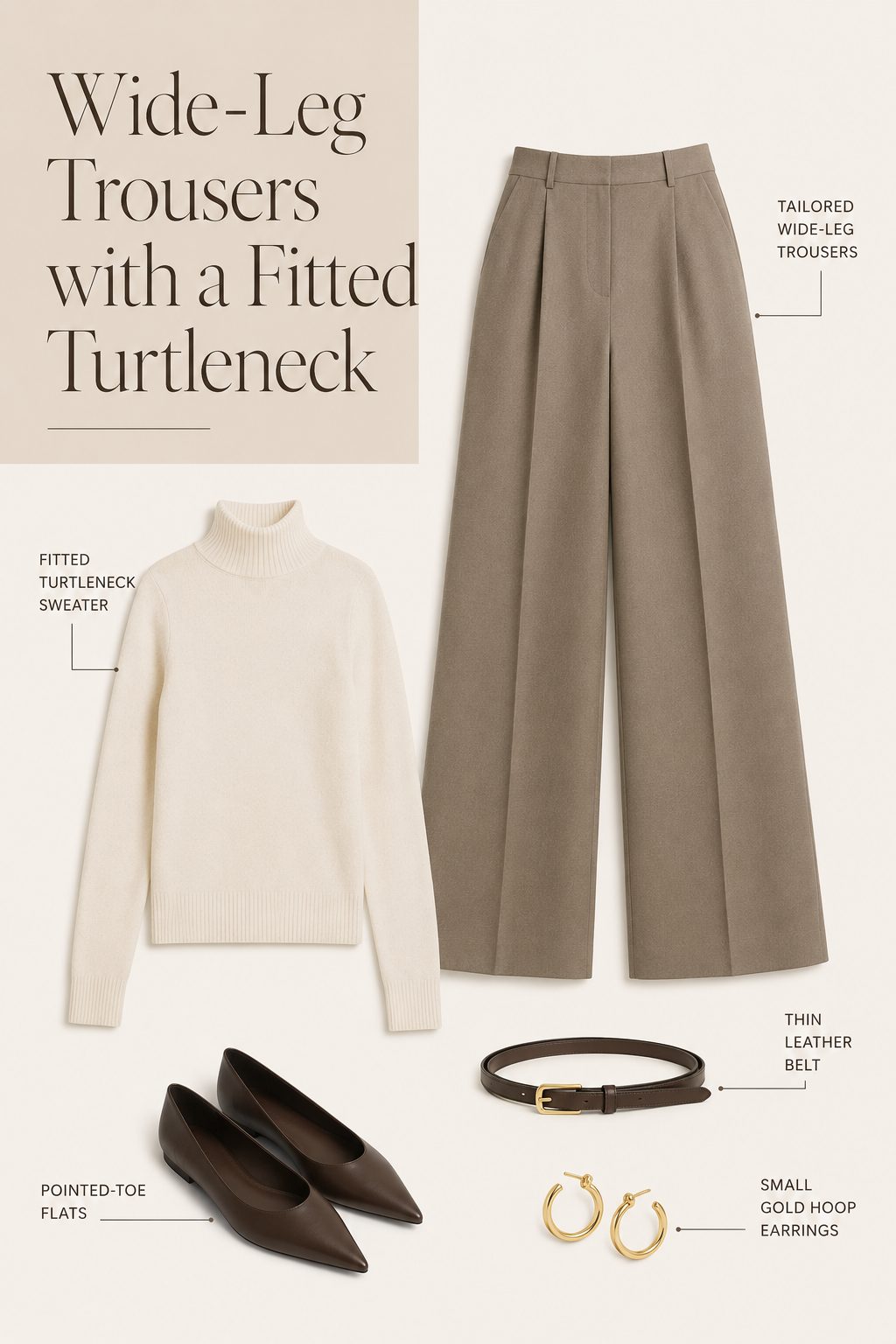 Wide-Leg Trousers with a Fitted Turtleneck