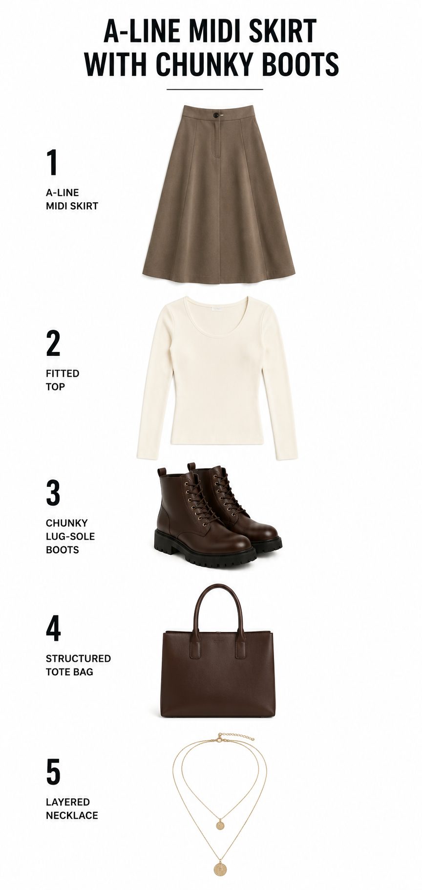 A-Line Midi Skirt with Chunky Boots