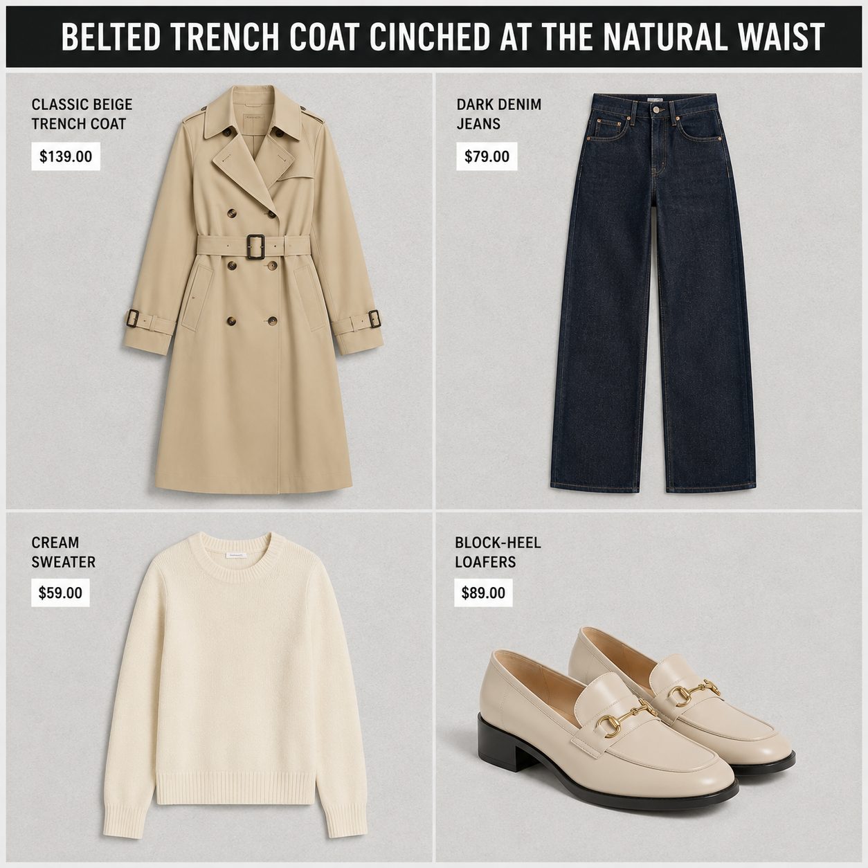Belted Trench Coat Cinched at the Natural Waist