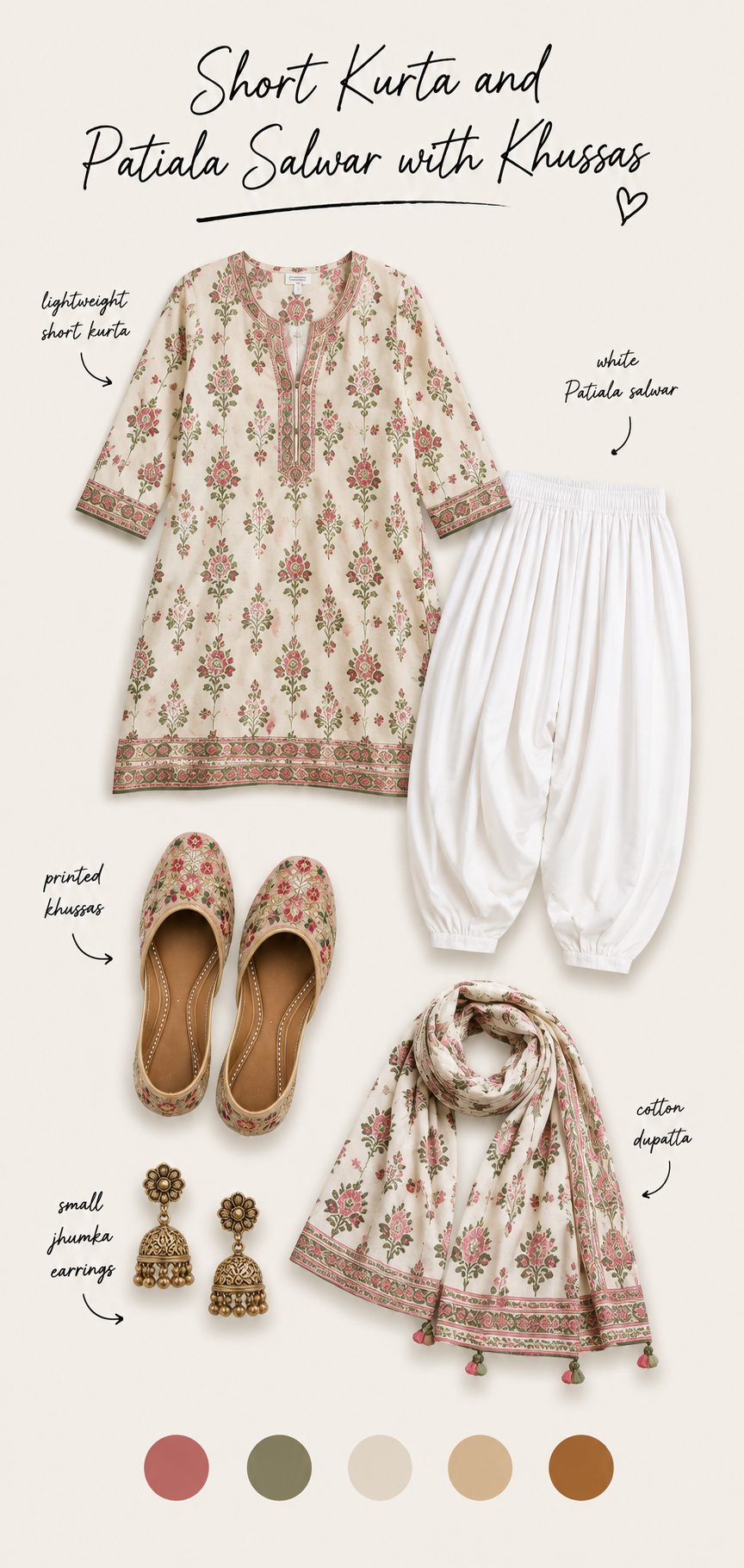 Lightweight Short Kurta and White Patiala Salwar with Printed Khussas
