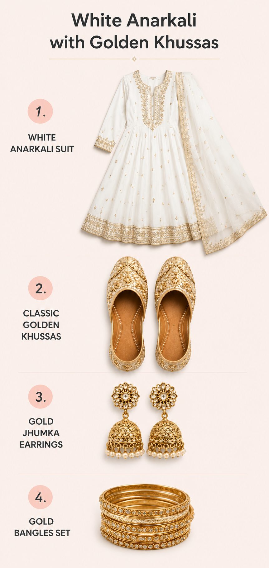White Anarkali Suit with Classic Golden Khussas