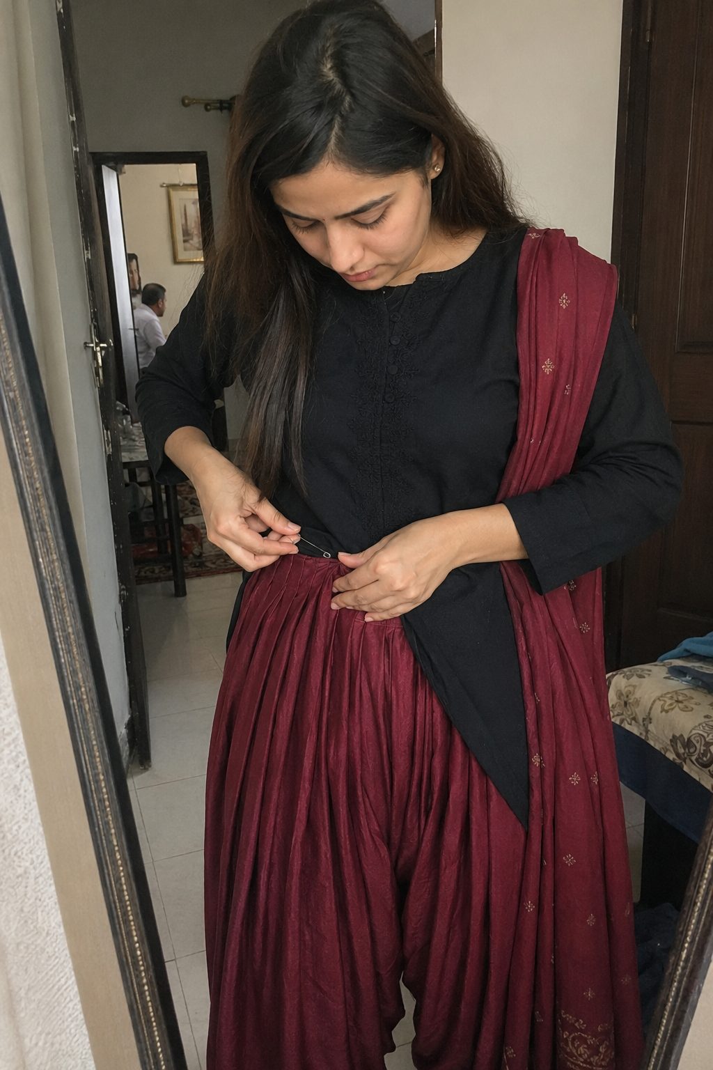 Pin the Pleats Flat at the Waistband Before You Tuck In Your Kurti
