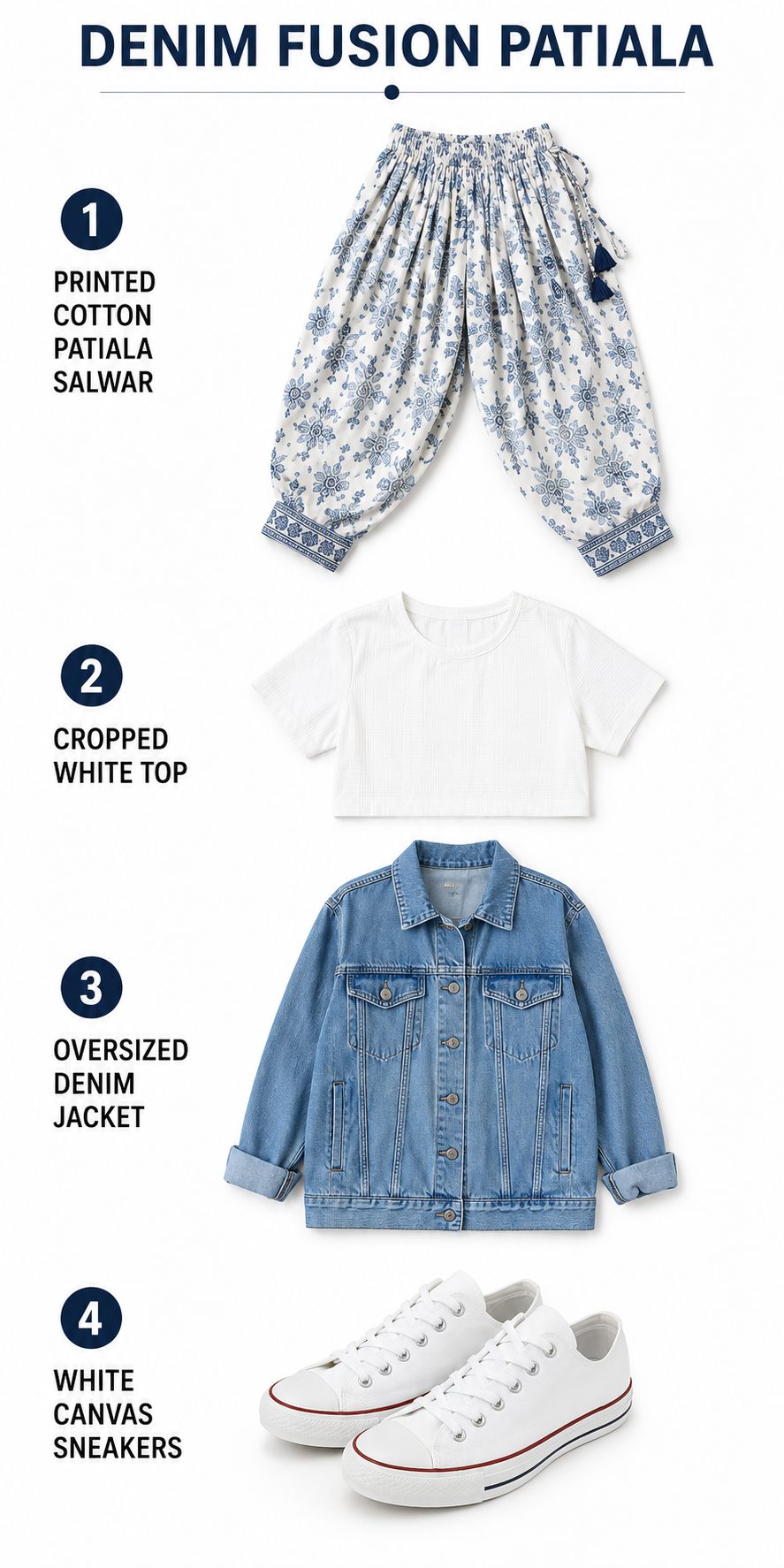 Denim Jacket over a Printed Patiala and Crop Top