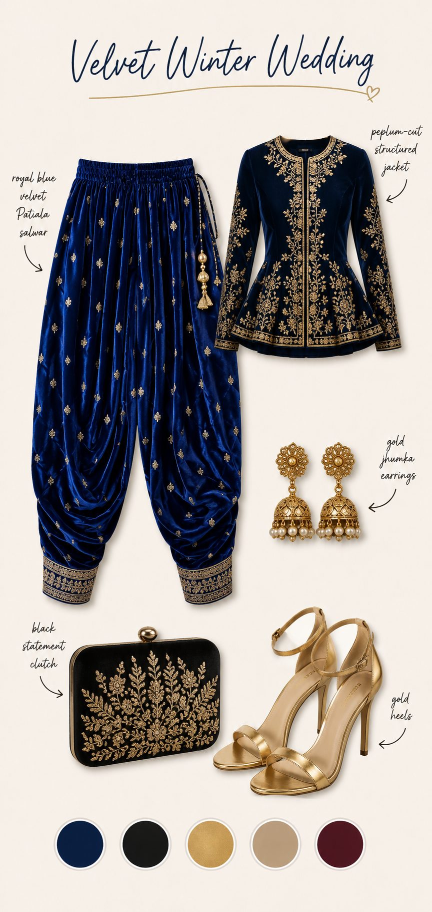 Royal Blue Velvet Patiala with a Peplum Jacket