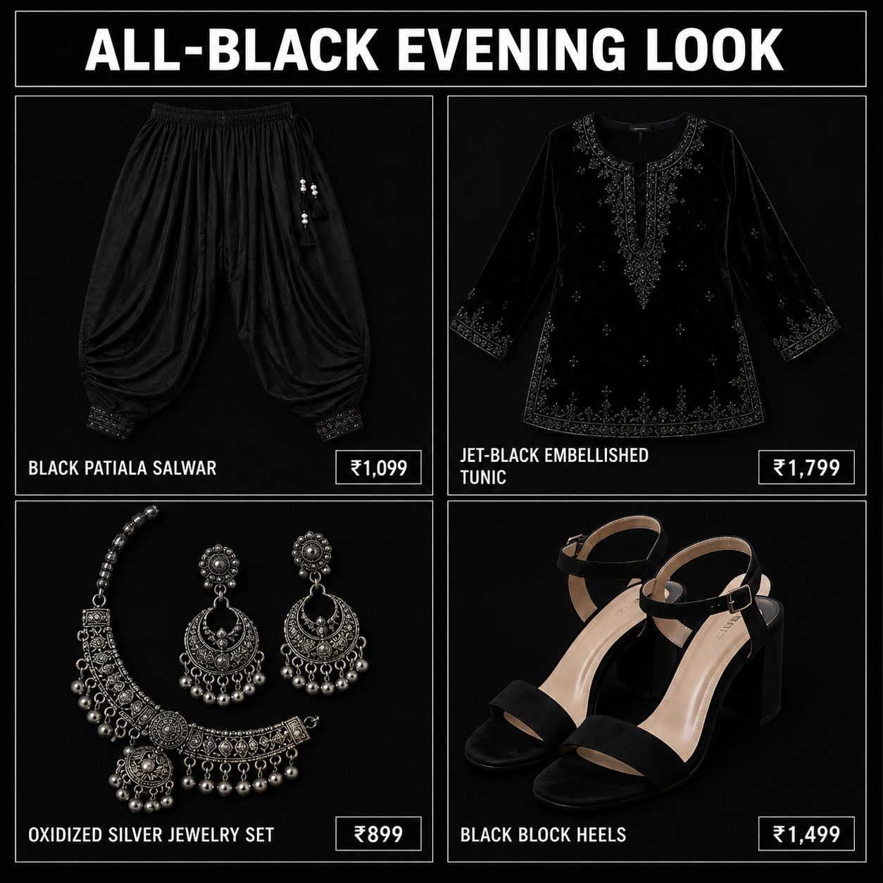 Black Patiala with a Jet-Black Embellished Tunic