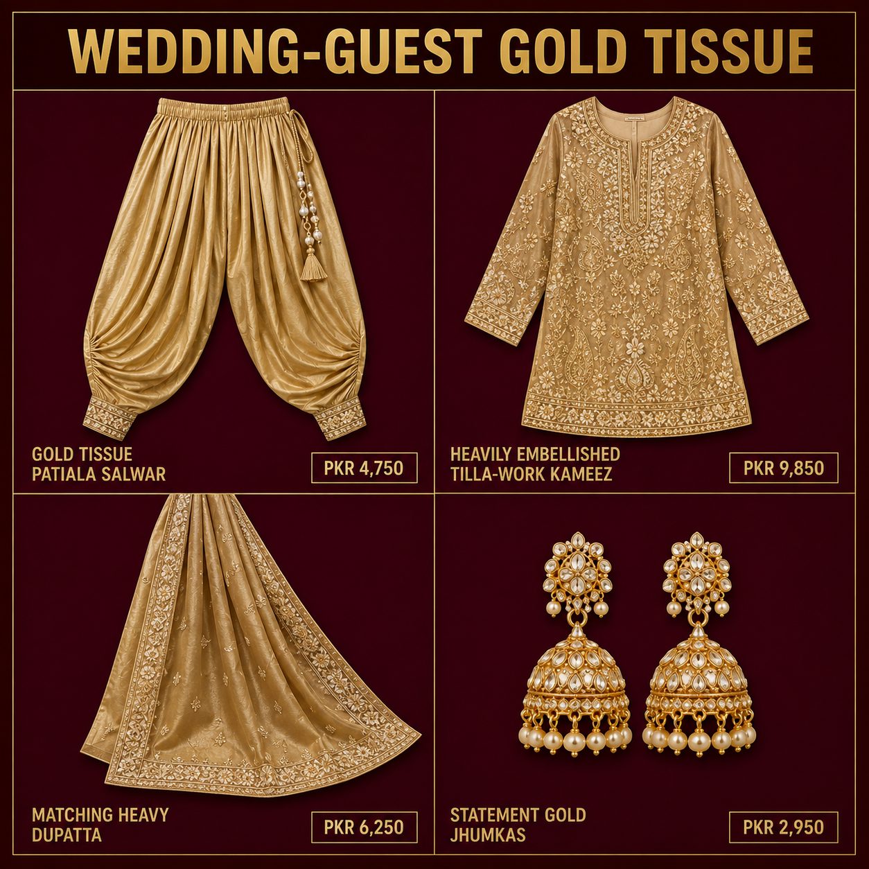 Gold Tissue Patiala with a Heavily Embellished Kameez
