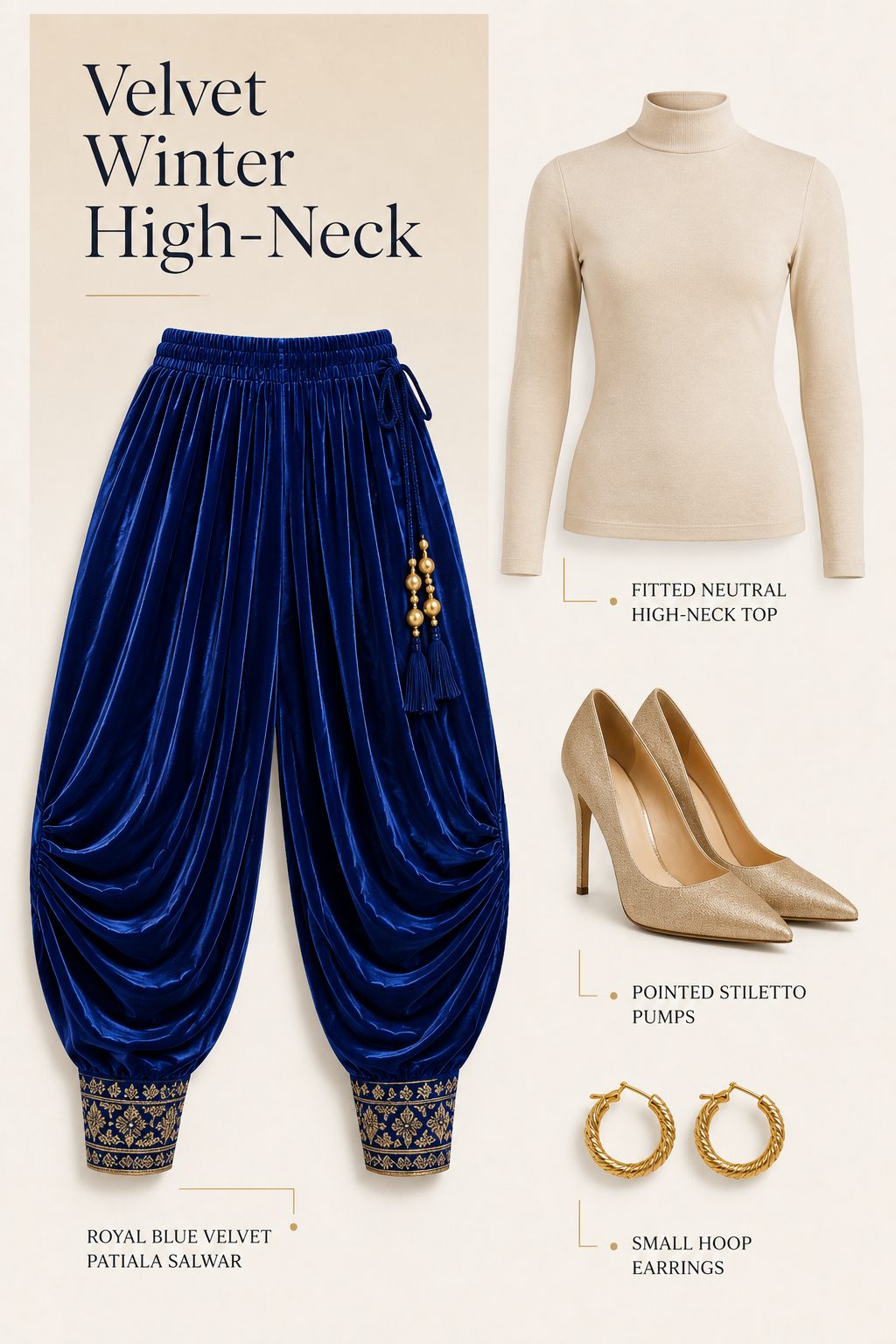 High-Neck Winter Top with a Velvet Patiala