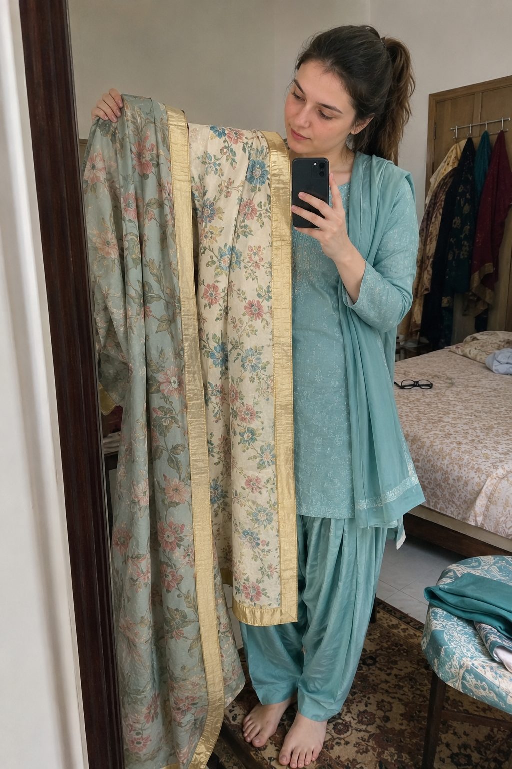 Match Your Dupatta's Border to One Color in the Patiala Print