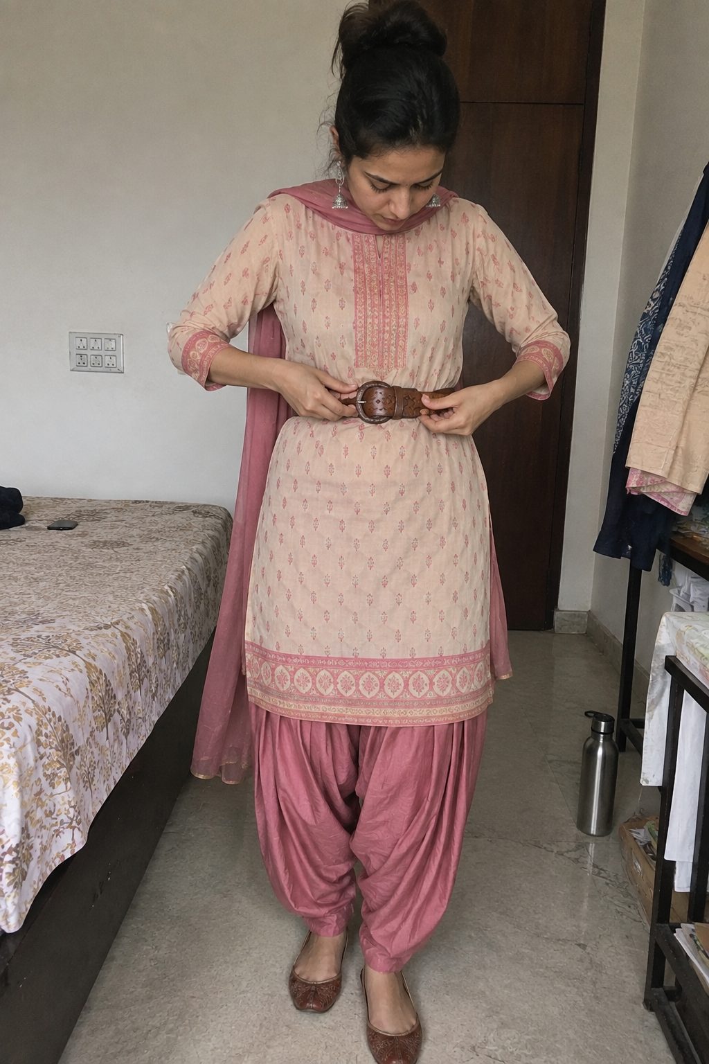 Cinch a Wide Belt Over a Long Kurti to Break Up the Volume