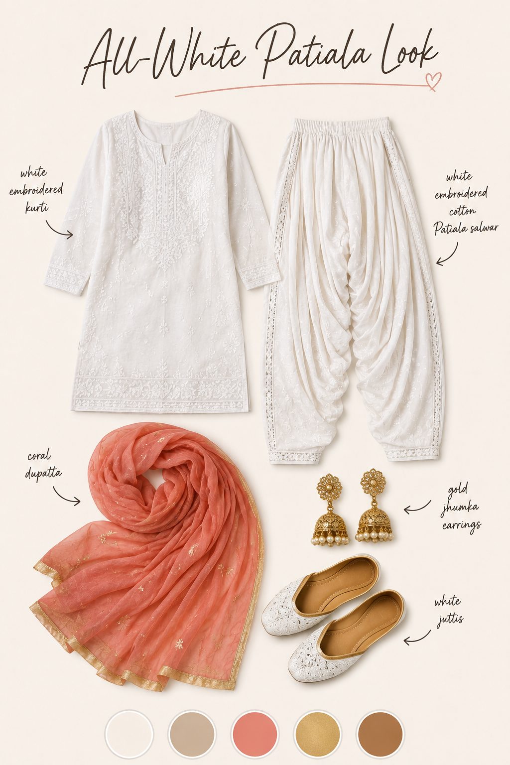 All-White Patiala with a White Embroidered Kurti