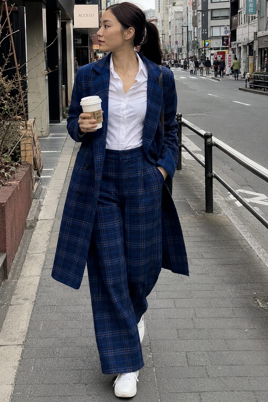 Blue Double-Check Plaid Pants with a Matching Coat