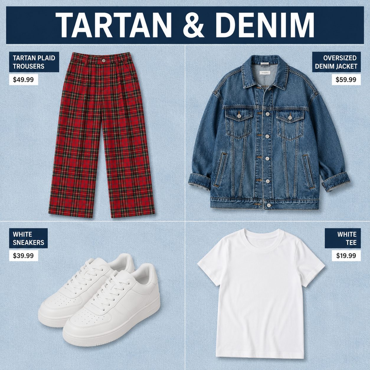 Tartan Plaid Pants with an Oversized Denim Jacket