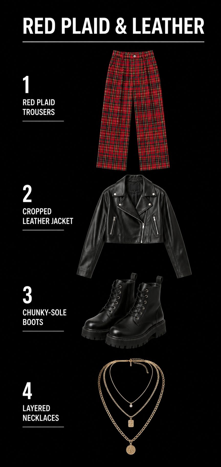 Red Plaid Pants with a Leather Jacket