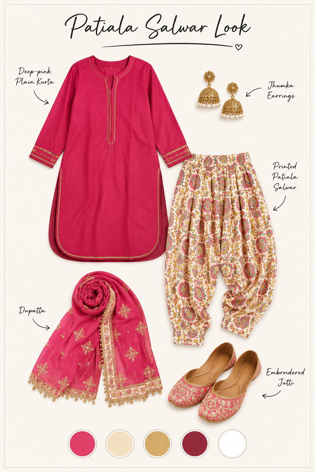 Patiala Salwar Look flat-lay collage