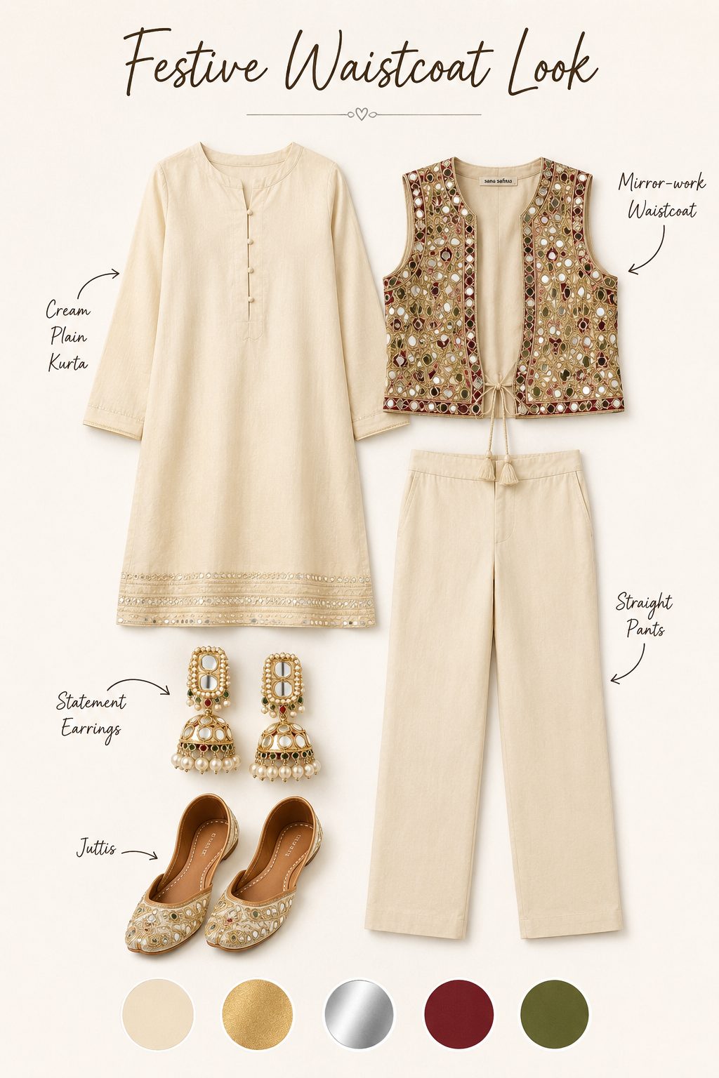 Festive Waistcoat Look flat-lay collage