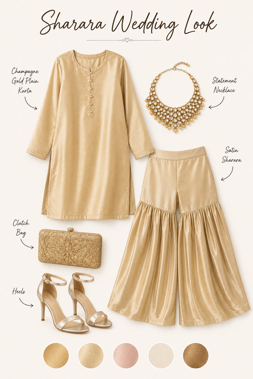Sharara Wedding Look flat-lay collage