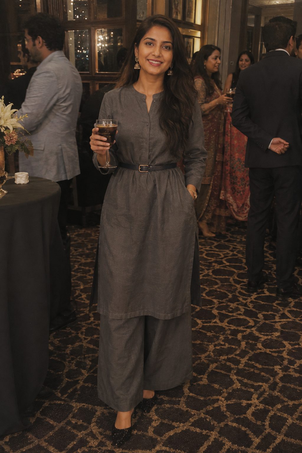 Kurta with Wide-Leg Trousers and a Belt