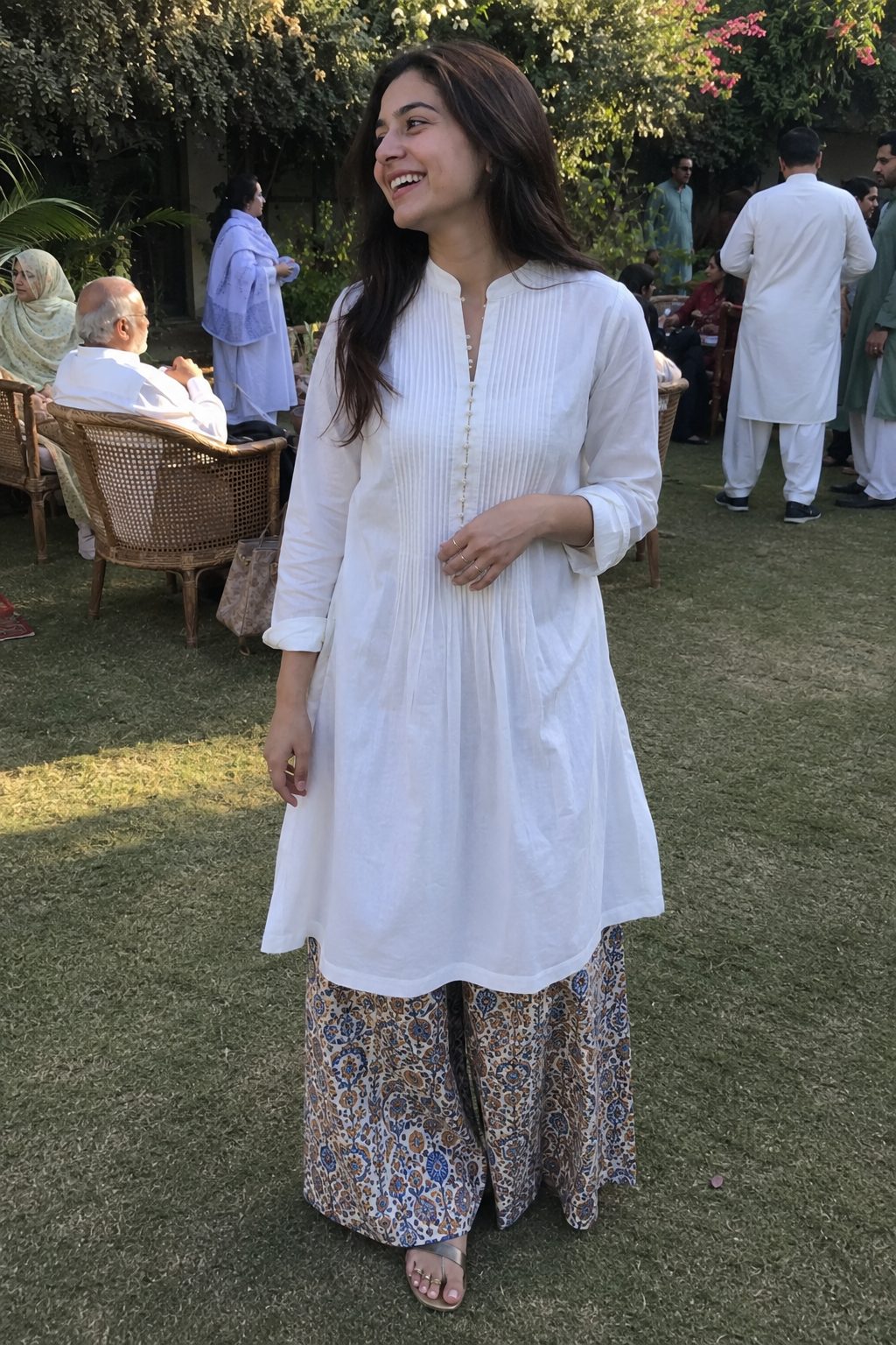 Plain White Kurta with Printed Palazzo