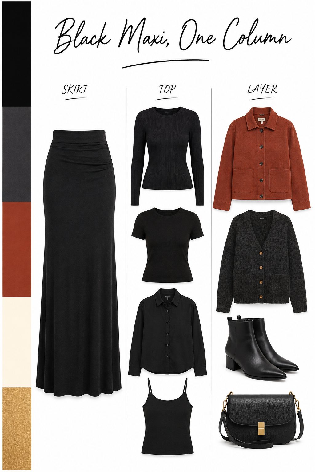 Black maxi skirt with a fitted knit capsule collage