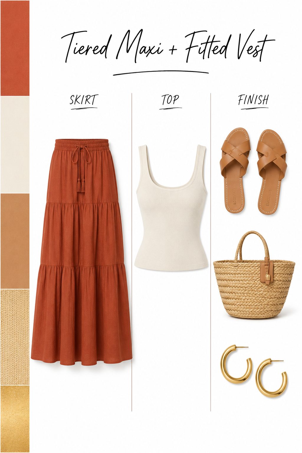 Tiered maxi with a fitted vest capsule collage