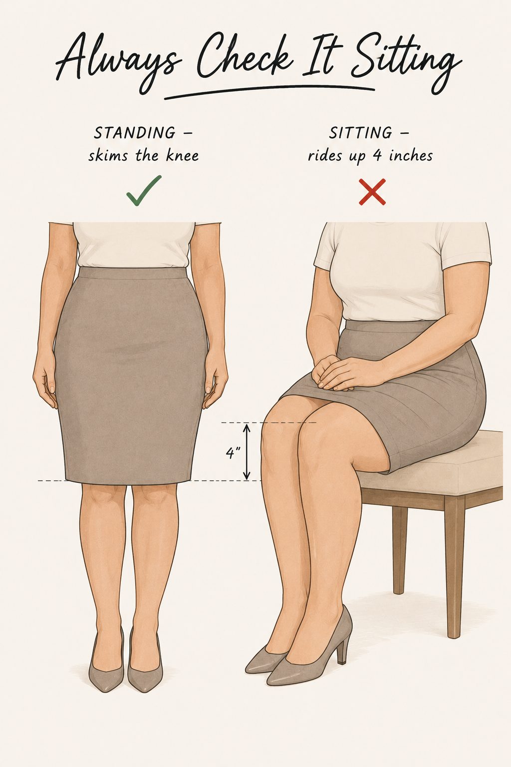 Check every skirt sitting down before you buy it