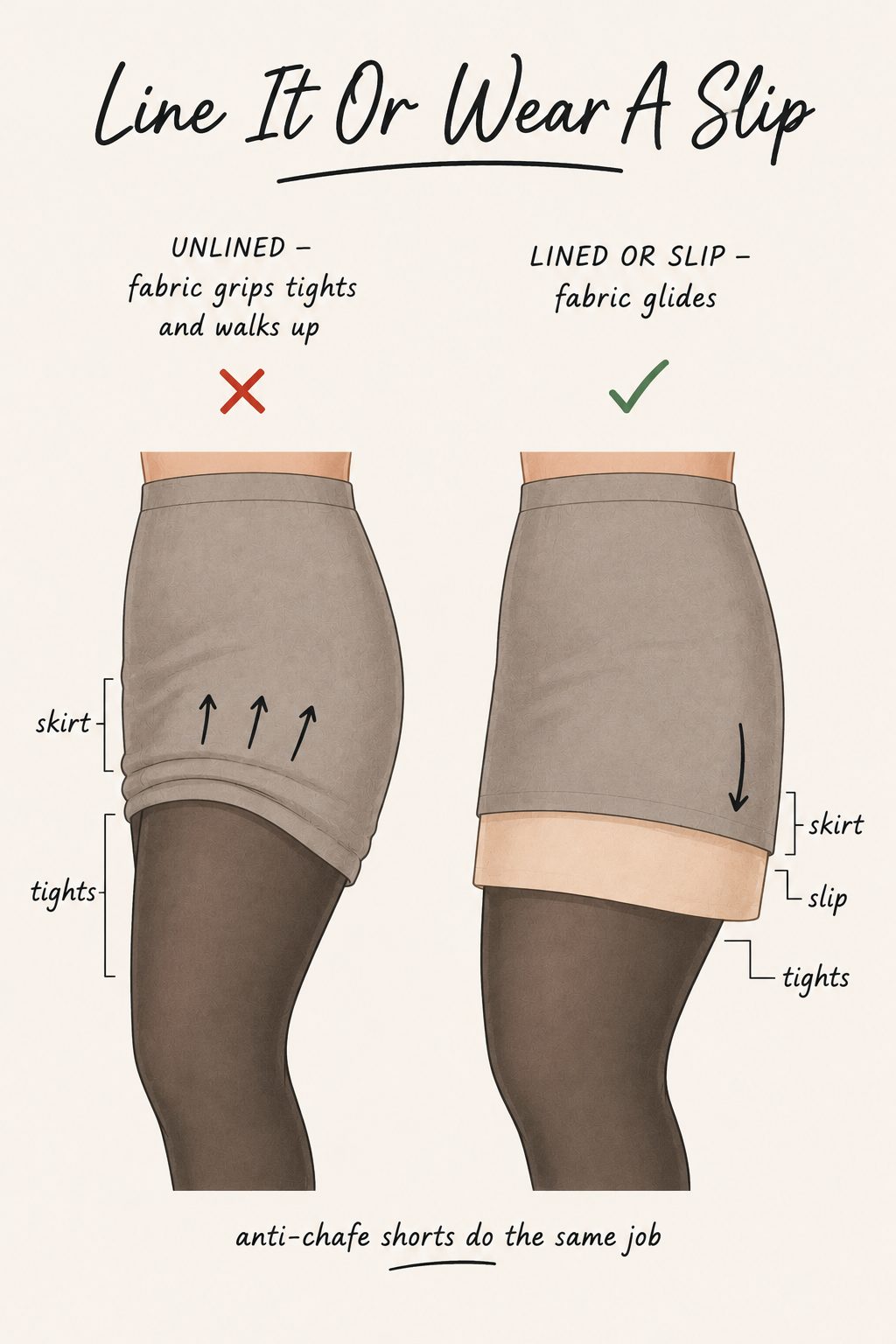 Line it or wear a slip so the skirt glides