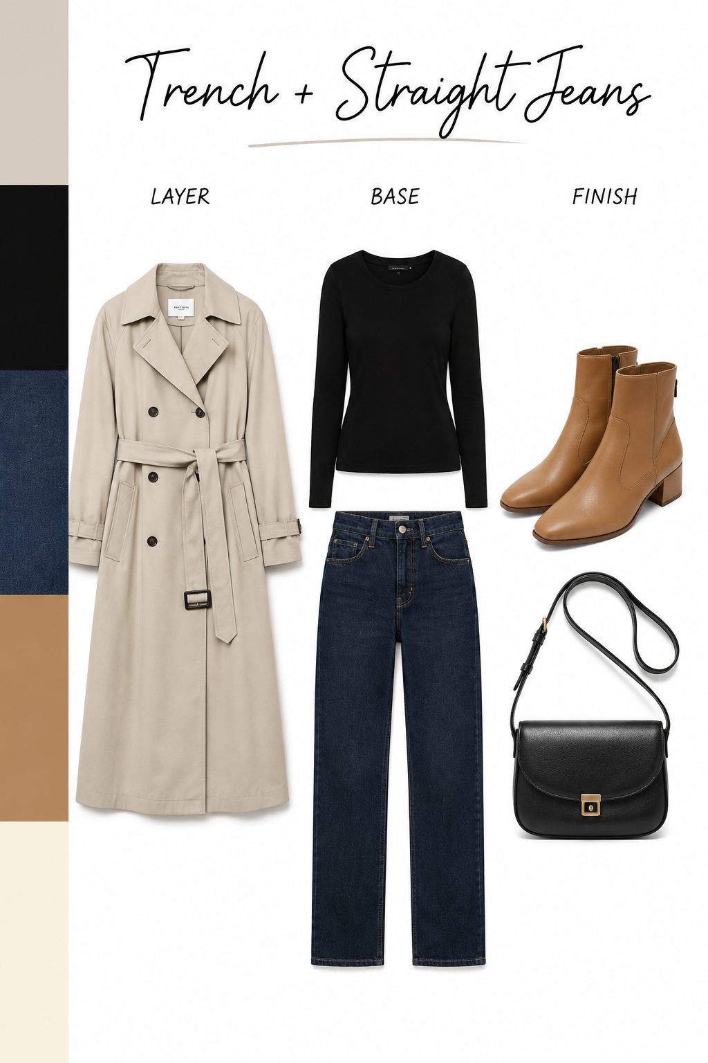 Trench coat with straight jeans capsule collage