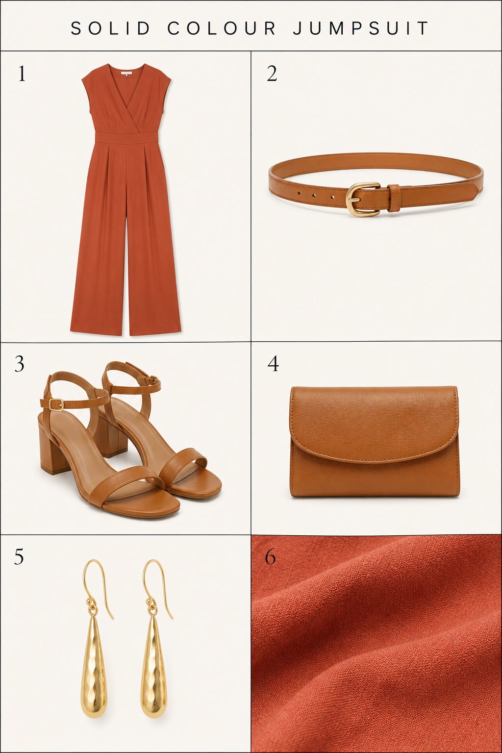 Solid colour jumpsuit outfit board