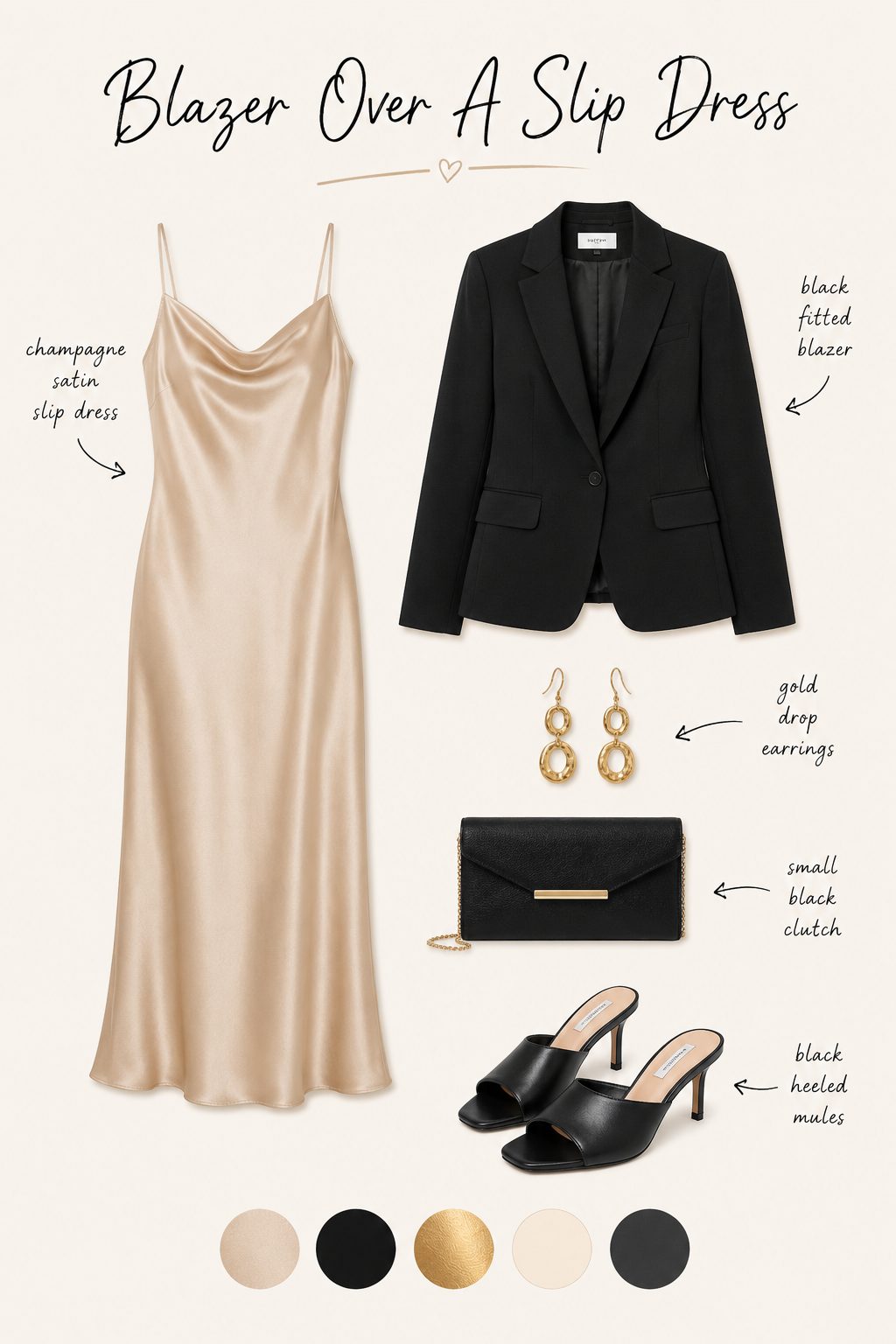 Blazer over a slip dress outfit collage