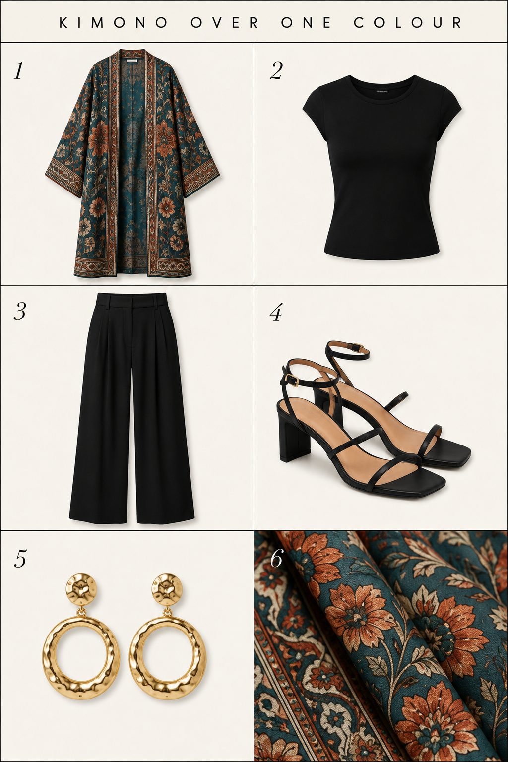 Kimono jacket over a column of colour outfit board
