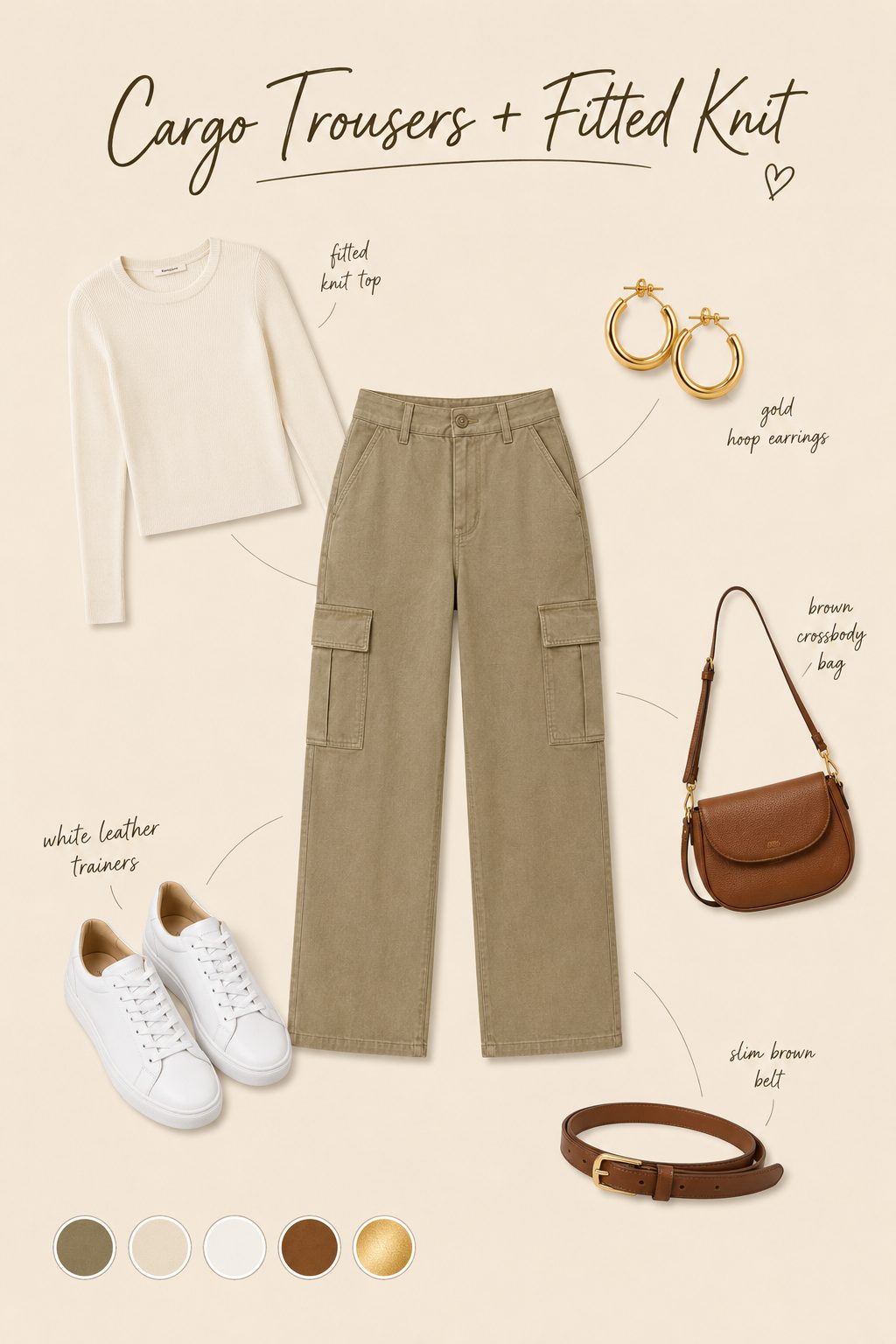 Cargo trousers with a fitted knit outfit collage