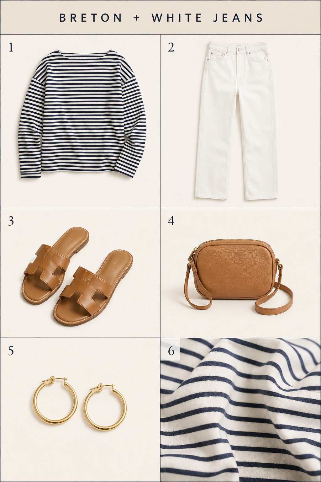 Striped Breton top with white jeans outfit board