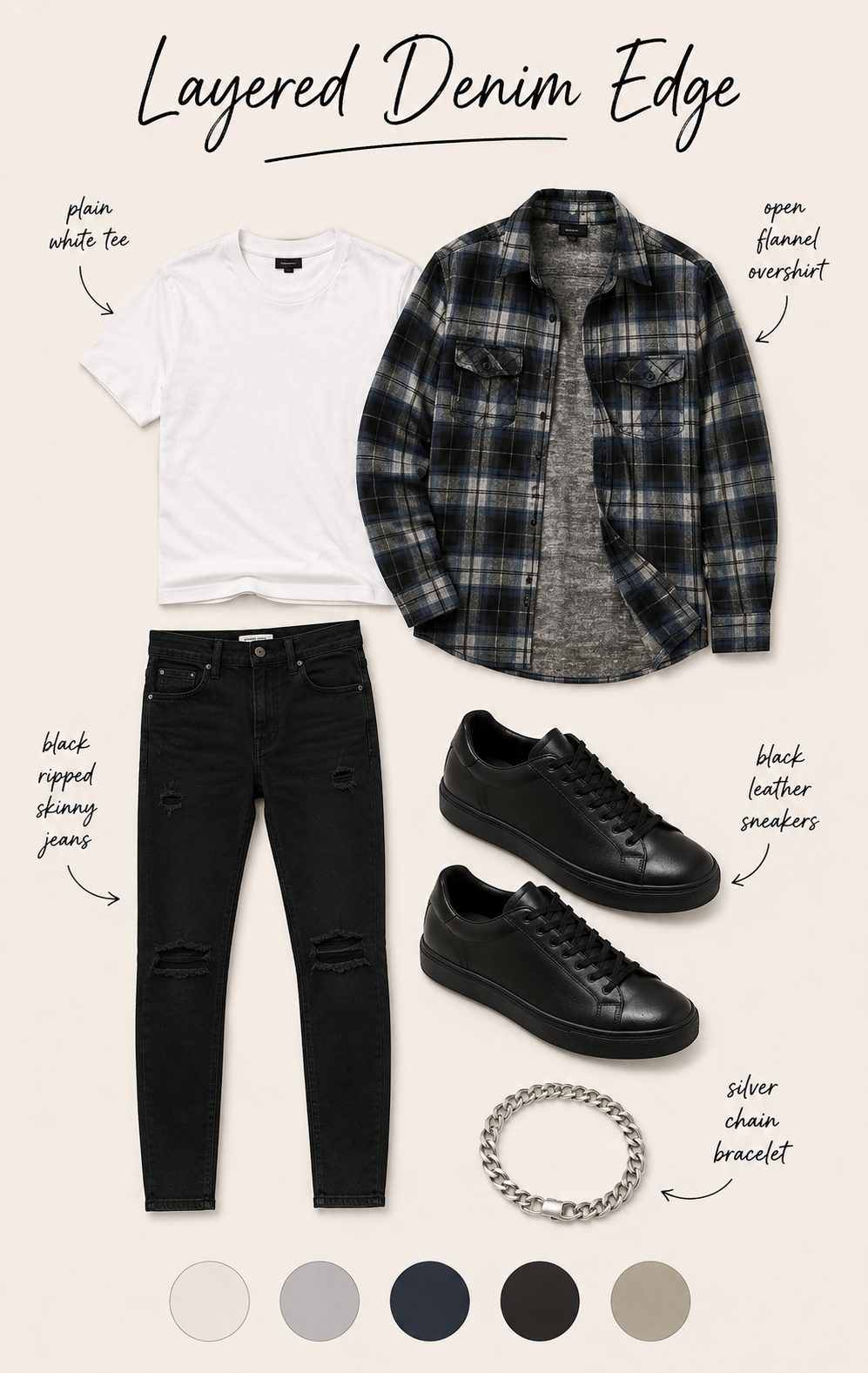 Black Ripped Skinny Jeans with an Open Overshirt