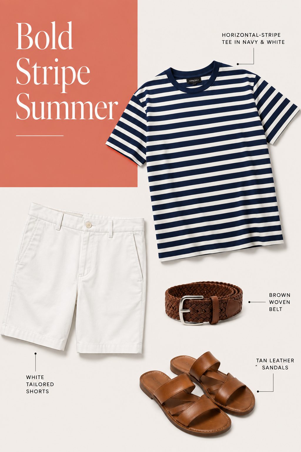 Horizontal-Stripe Tee with White Shorts