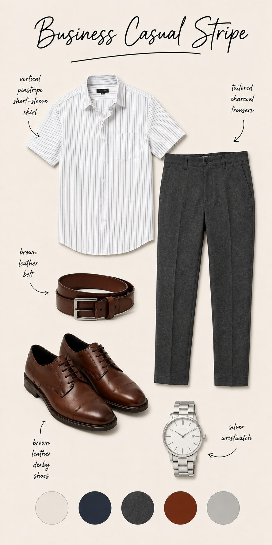 Vertical Pinstripe Short-Sleeve Shirt for Business Casual