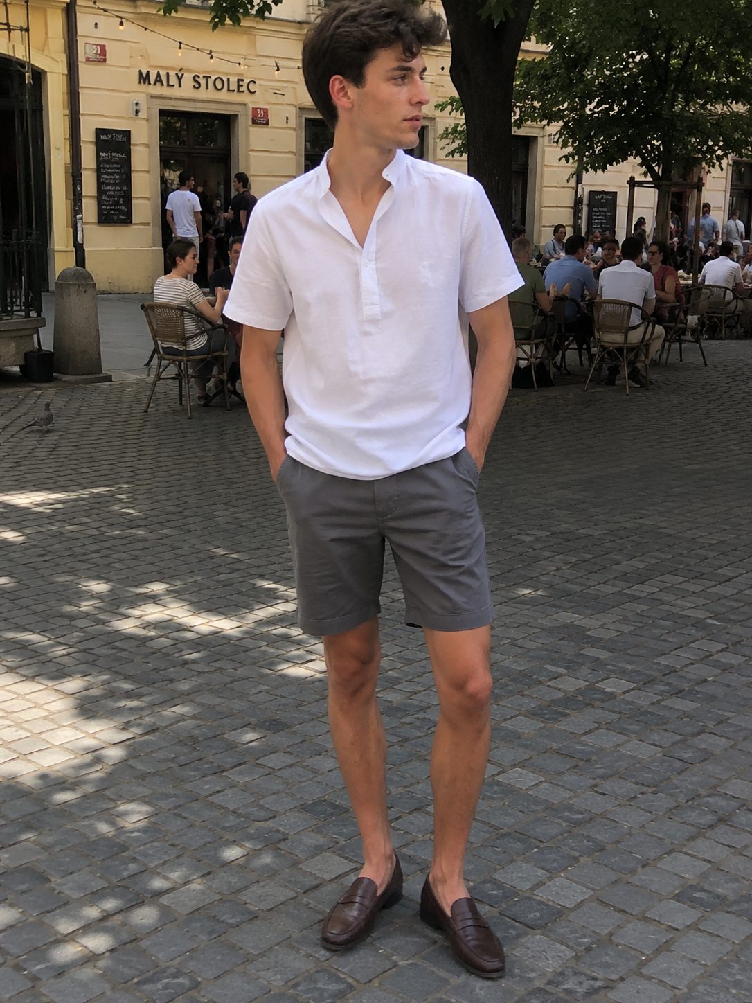 Half-Sleeve Popover Shirt with Tapered Chino Shorts