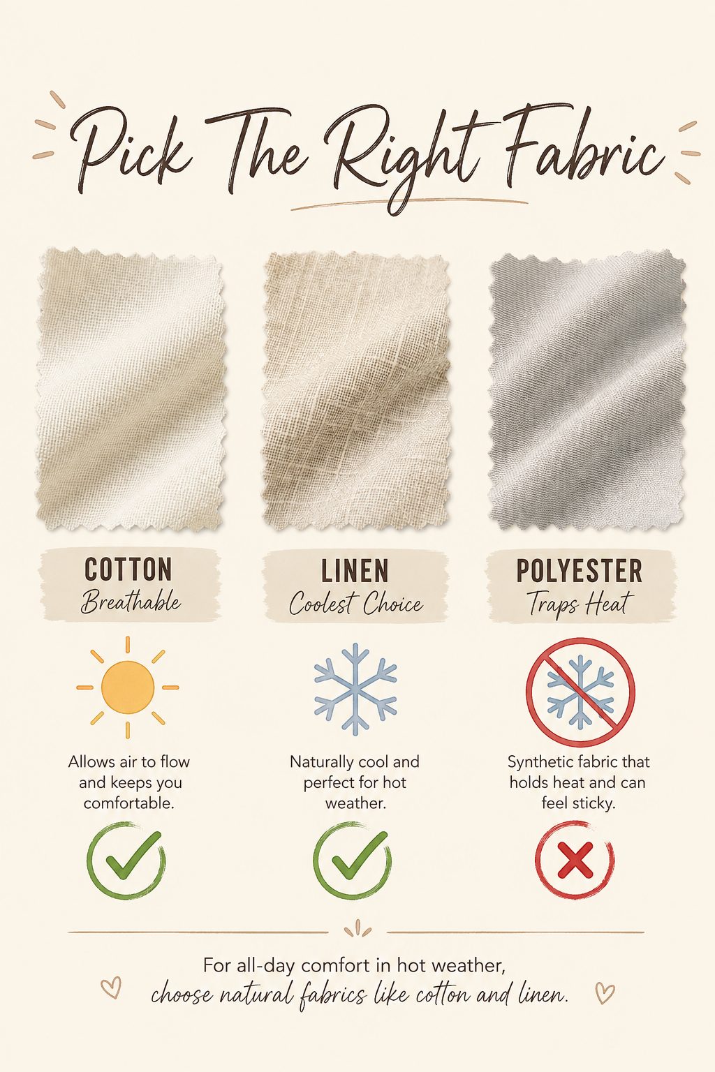Choose Breathable Cotton or Linen Over Polyester Blends