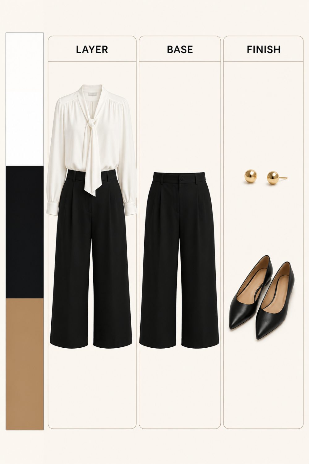 Tie-neck blouse with cropped wide-leg pants outfit