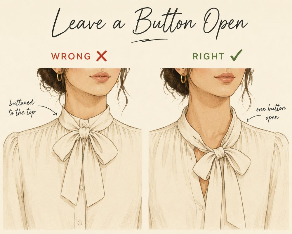 Leave the top button open beneath the tie diagram