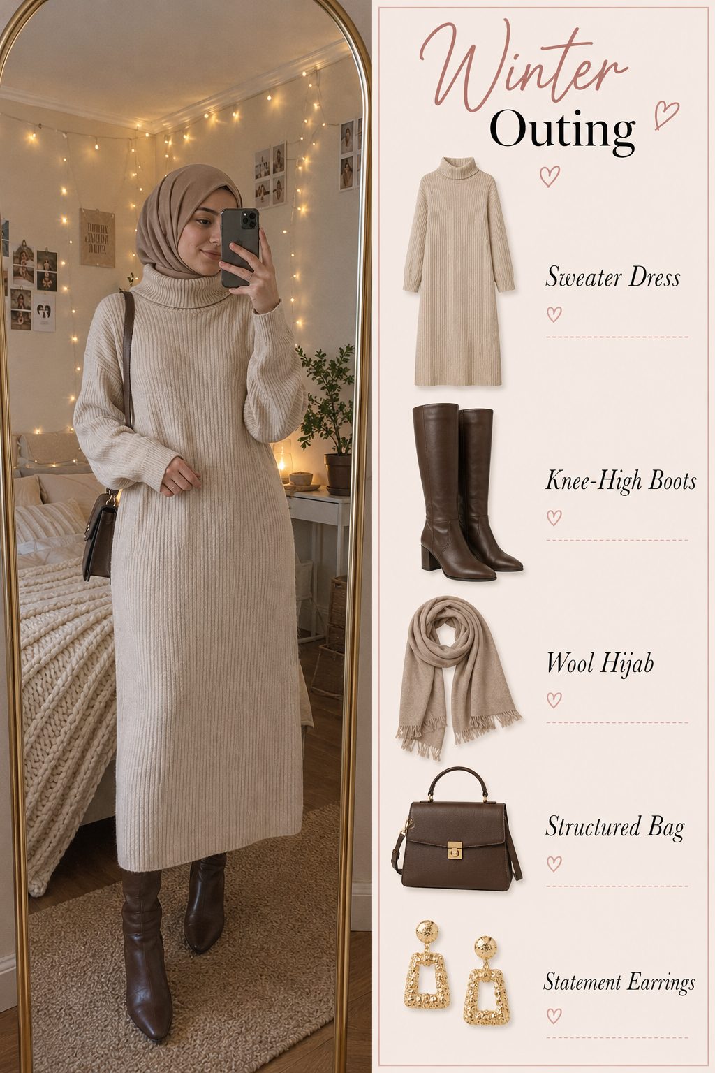 A Turtleneck Sweater Dress With Knee-High Boots