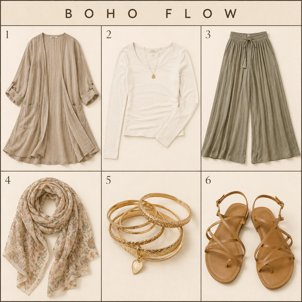 A Long Cardigan Duster Over a Fitted Top and Palazzo Pants