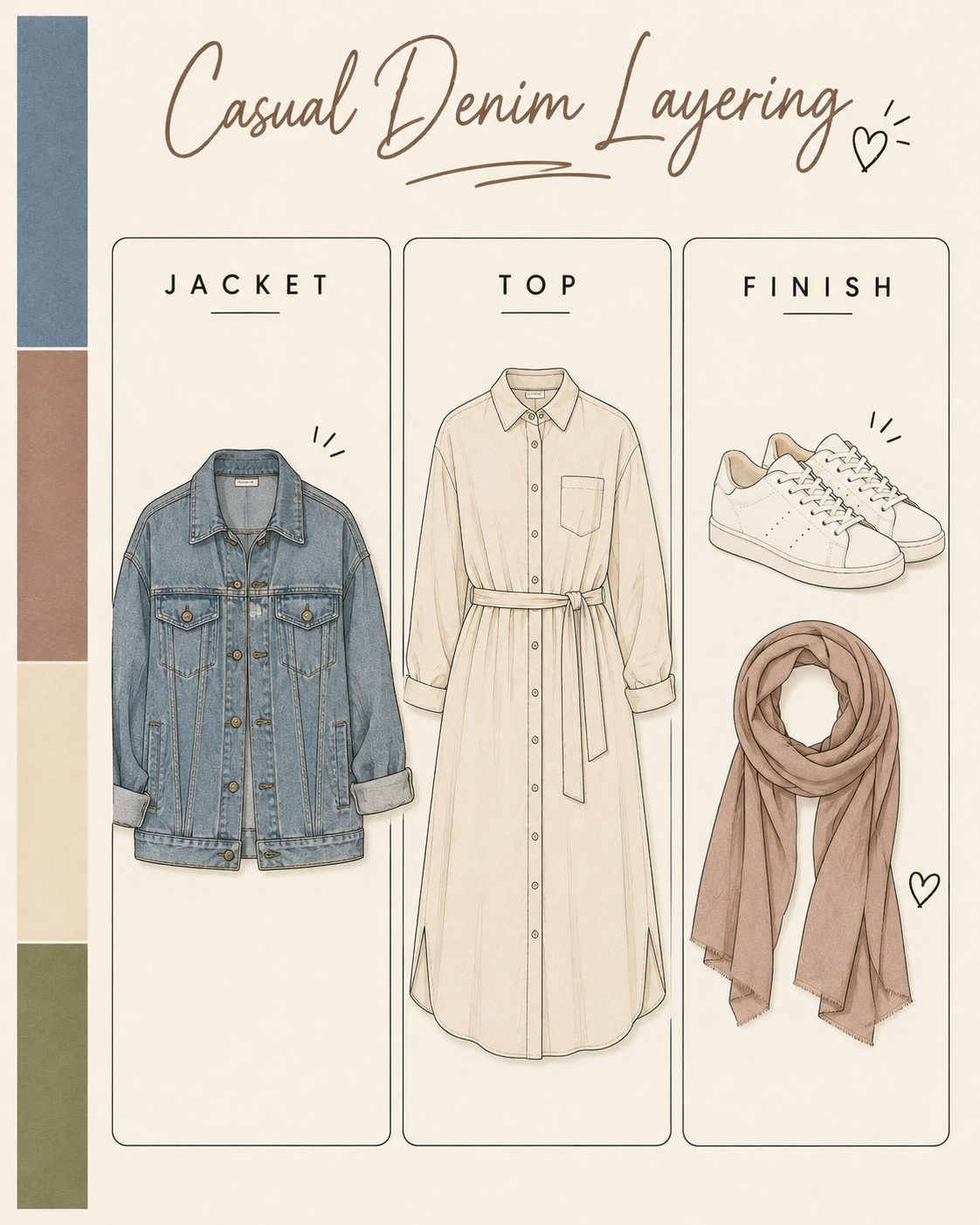 A Denim Jacket Over a Long Shirt Dress