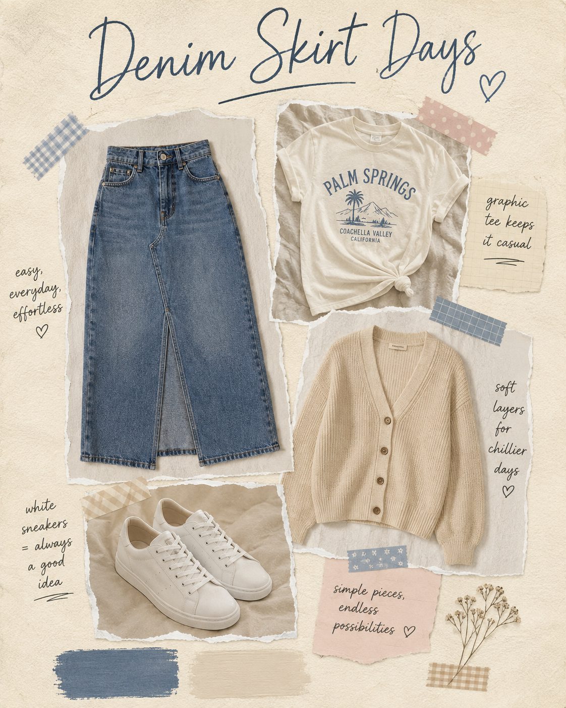 A Midi Denim Skirt With a Tucked-In Graphic Tee