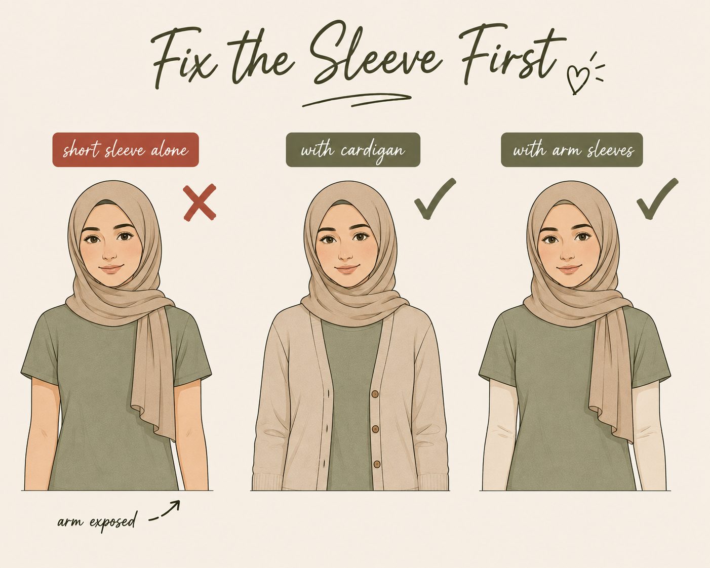 Extend Short Sleeves With a Fitted Cardigan or Arm Sleeves