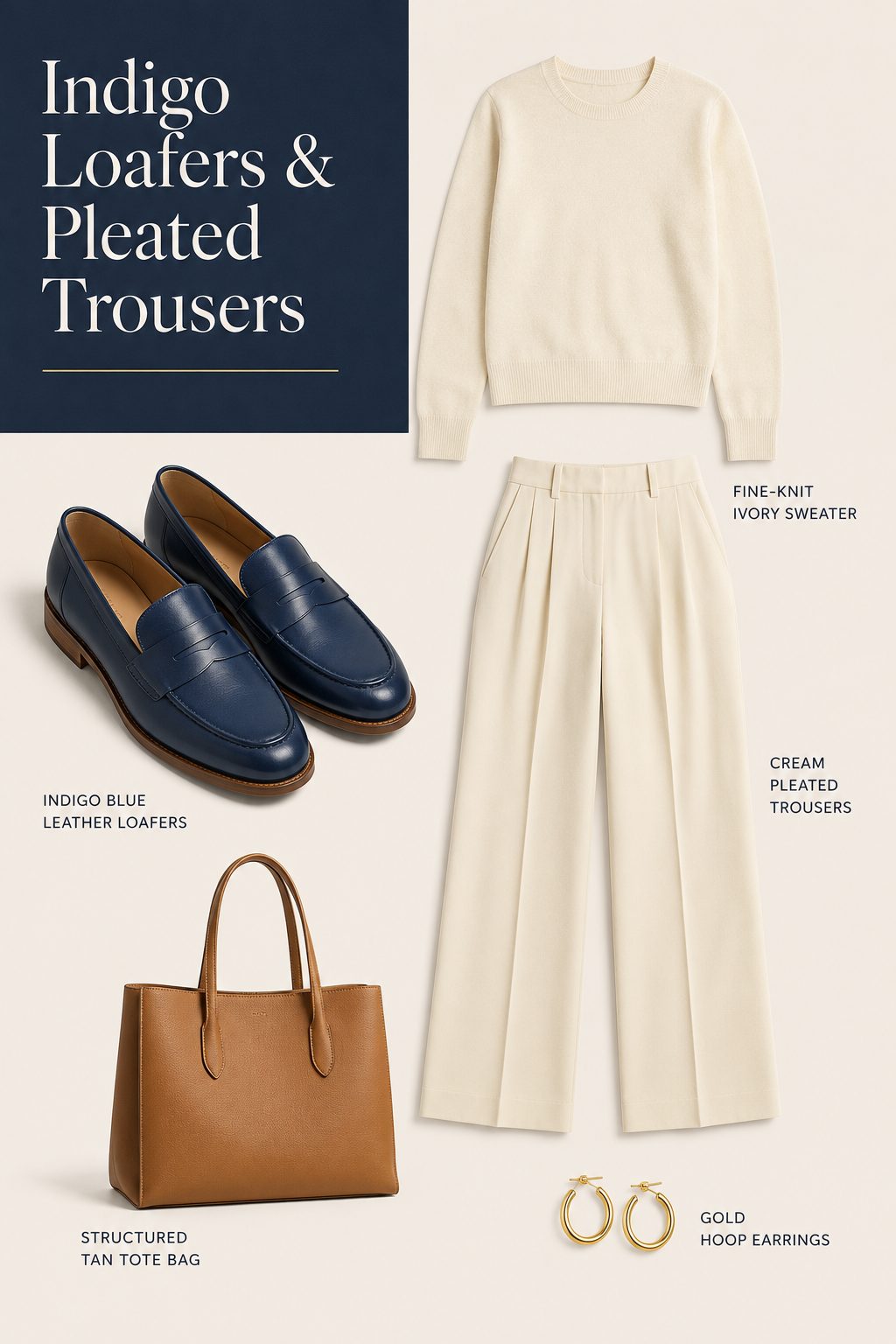 Indigo Loafers With Pleated Trousers for the Office
