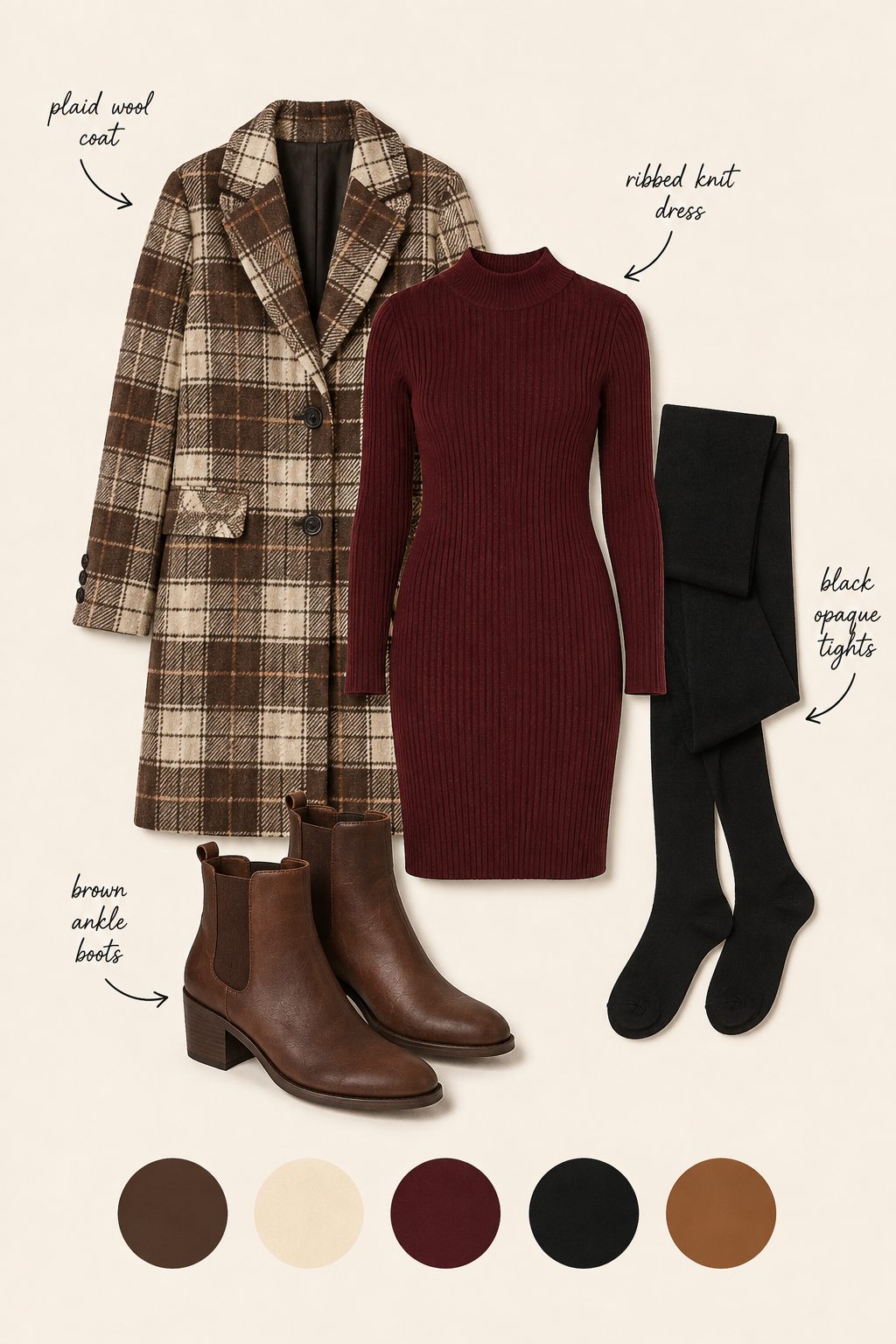 Plaid Wool Coat Over a Ribbed Knit Dress